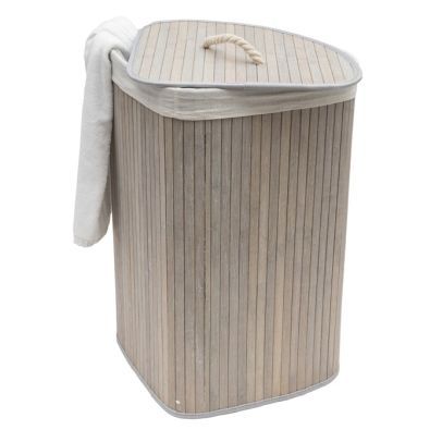 Kôš na bielizeň - bambusový, rohový s vekom, sivý