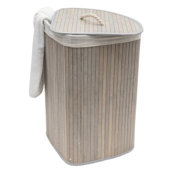 Kôš na bielizeň - bambusový, rohový s vekom, sivý