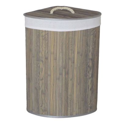 Kôš na bielizeň - bambusový, rohový s vekom, tmavo šedý