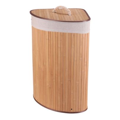 Kôš na bielizeň - bambusový, rohový s vekom, prírodný