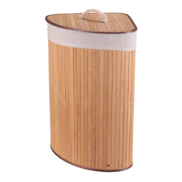 Kôš na bielizeň - bambusový, rohový s vekom, prírodný