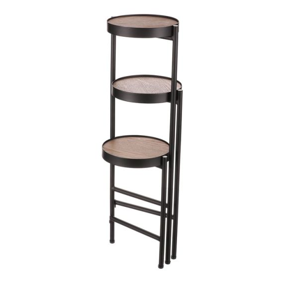 Stojan na kvety - 3 poschodový, kovový s MDF (dyha jaseň)