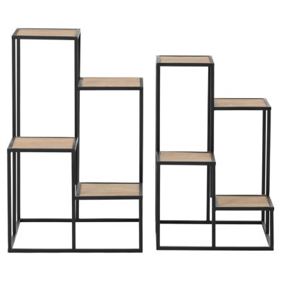 Stojan 4 poschodový - kov a MDF doska (dyha jaseň), cena za sadu 2 ks