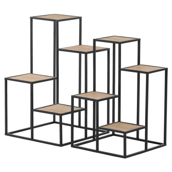 Stojan 4 poschodový - kov a MDF doska (dyha jaseň), cena za sadu 2 ks