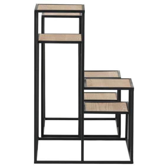 Stojan 4 poschodový - kov a MDF doska (dyha jaseň), cena za sadu 2 ks